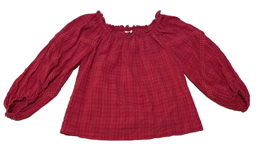 Max Studio Pink Womens Boho Blouse Size XS Balloon Sleeve Milkmaid Festival
